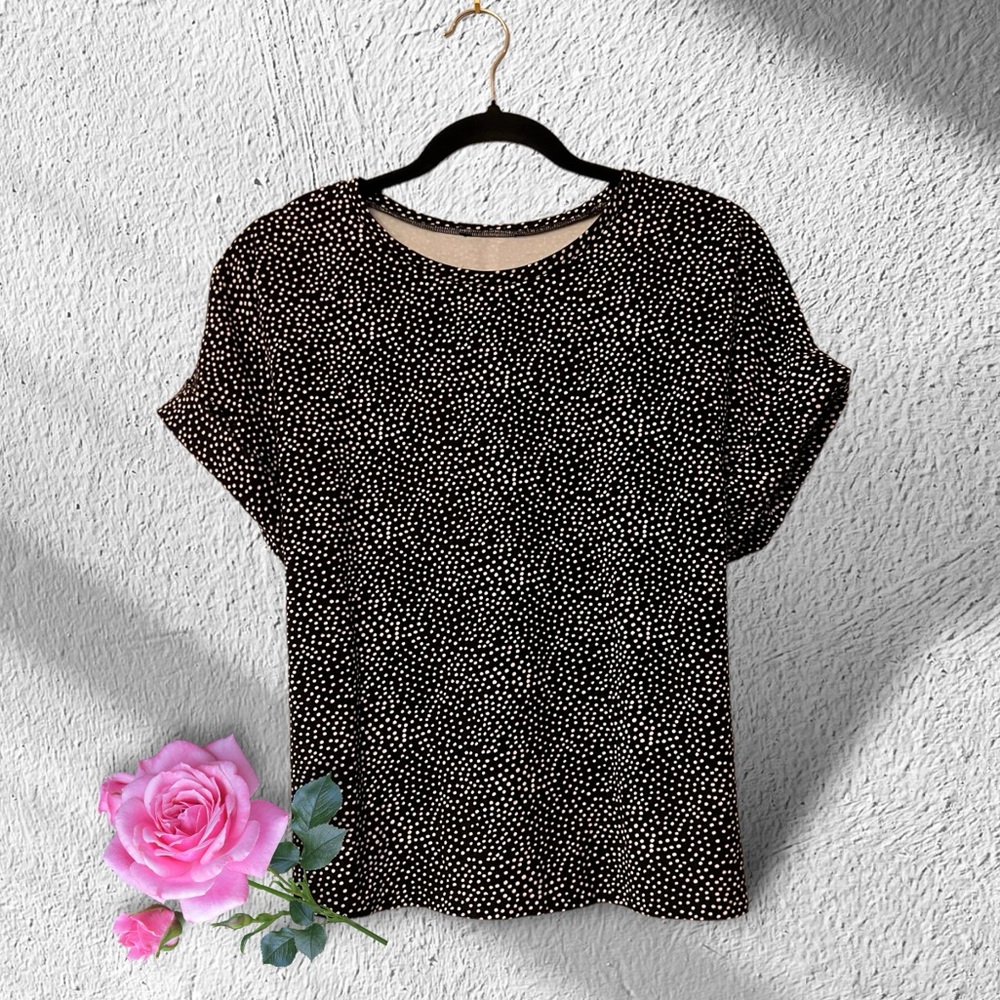 Black & White Polka Dot Rayon Top w/Back Ties, Pink Accent Shading on Dots